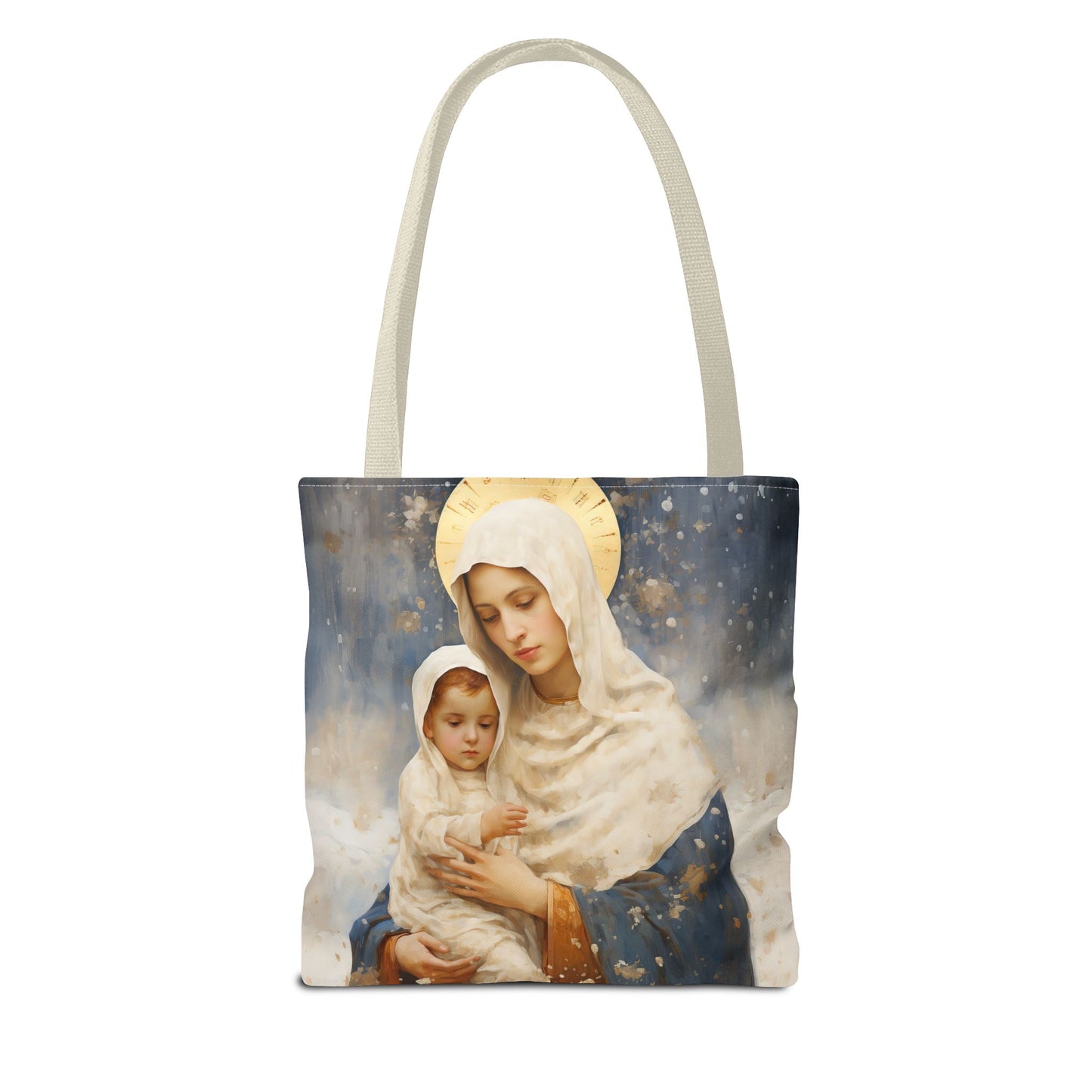Winter's Grace : Our Lady of the Snows Tote Bag - Catholic faith inspired carry-all purse - day to day bag - Double Sided