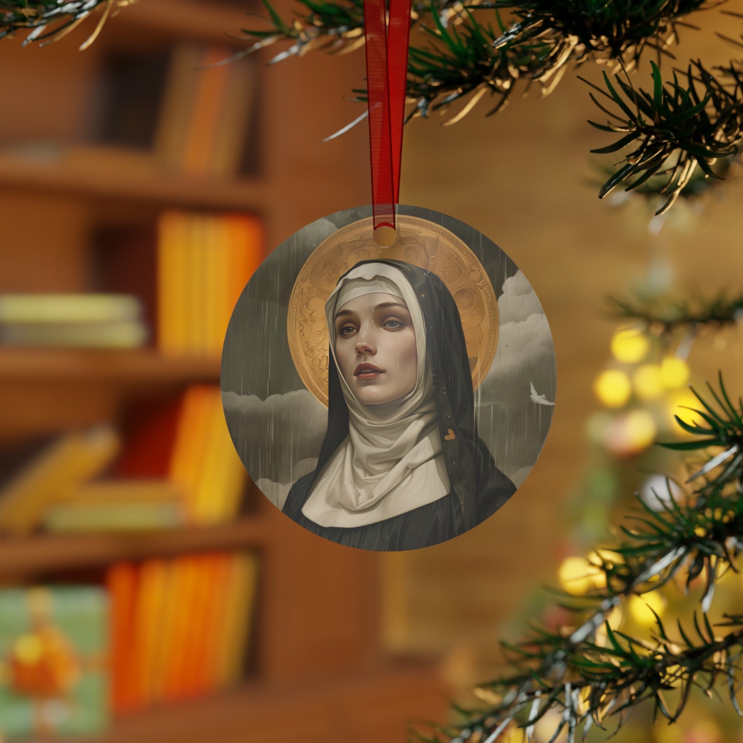 Saint Scholastica - Religious Holiday Christmas Ornament and Keepsake - Double sided Keepsake Religious Ornament