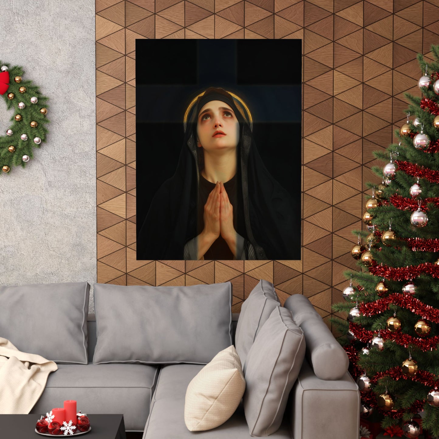 Our Lady of the Cross - Mother Mary  - Our Lady of the Crucifix - Marian Art  - Sanctified Souls Print - Multiple Sizes - Premium Posters