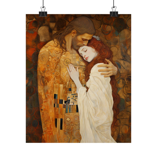 Transcendent Devotion: Christ Embracing Mary Magdalene Print - Based on The Kiss - Sanctified Souls Print - Premium Matte