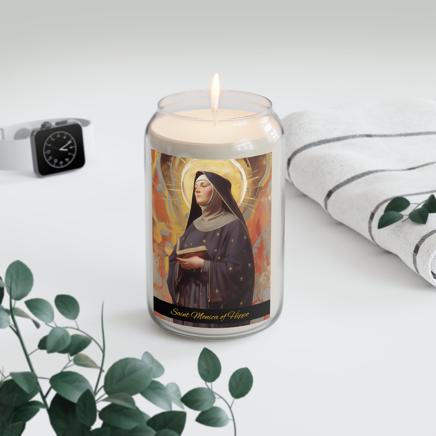 Saint Monica of Hippo - Scented Prayer Candle, 13.75oz -  Candle - Catholic Art - prayer room Scented Candle - Catholic Saint Art