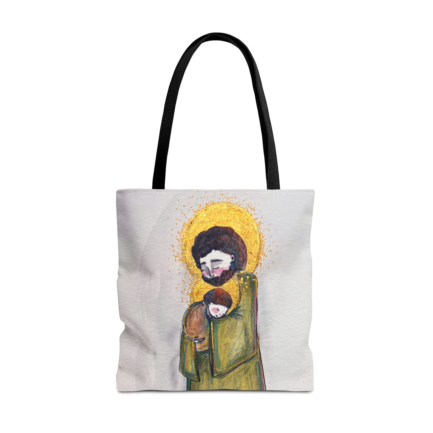 Saint Joseph Catholic Tote Bag | St Joseph and Child Christian Tote | Hand-Drawn Sacred Art Tote | Sanctified Solocosmo Religious Tote