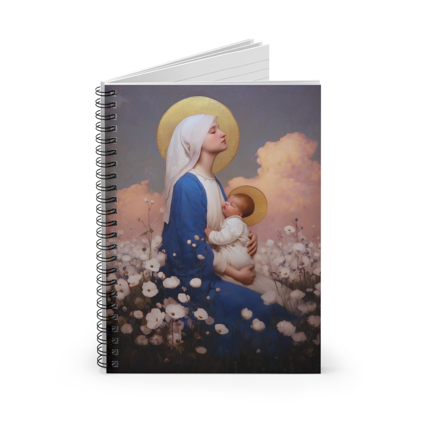 Our Lady Among the Flowers - Sanctified Souls Art - Religious Based Notebook - Spiral Notebook - Prayer journal - Catholic Saint Art