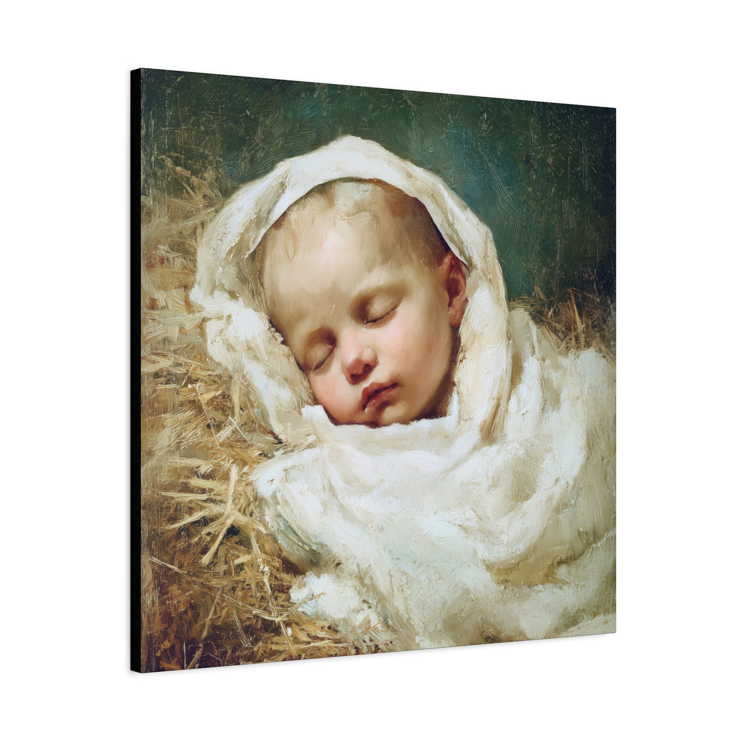 The Christ Child Resting in the Silence of the Manger - Gallery Wrapped Canvas - Print - Religious Art for your Home - Catholic Art Print