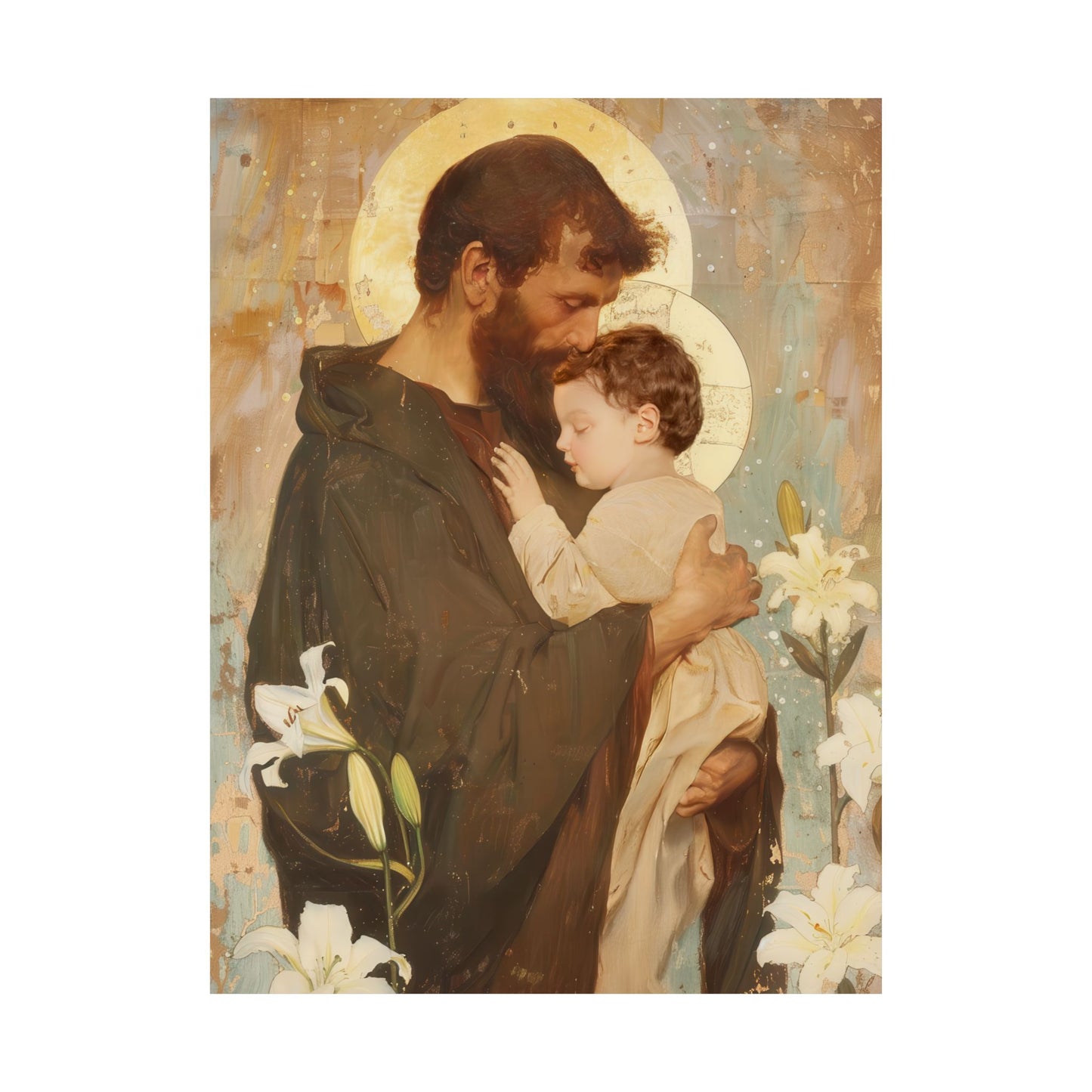 Saint Joseph and the Christ Child  - Sanctified Souls Print - Multiple Sizes - Premium Matte Vertical Posters
