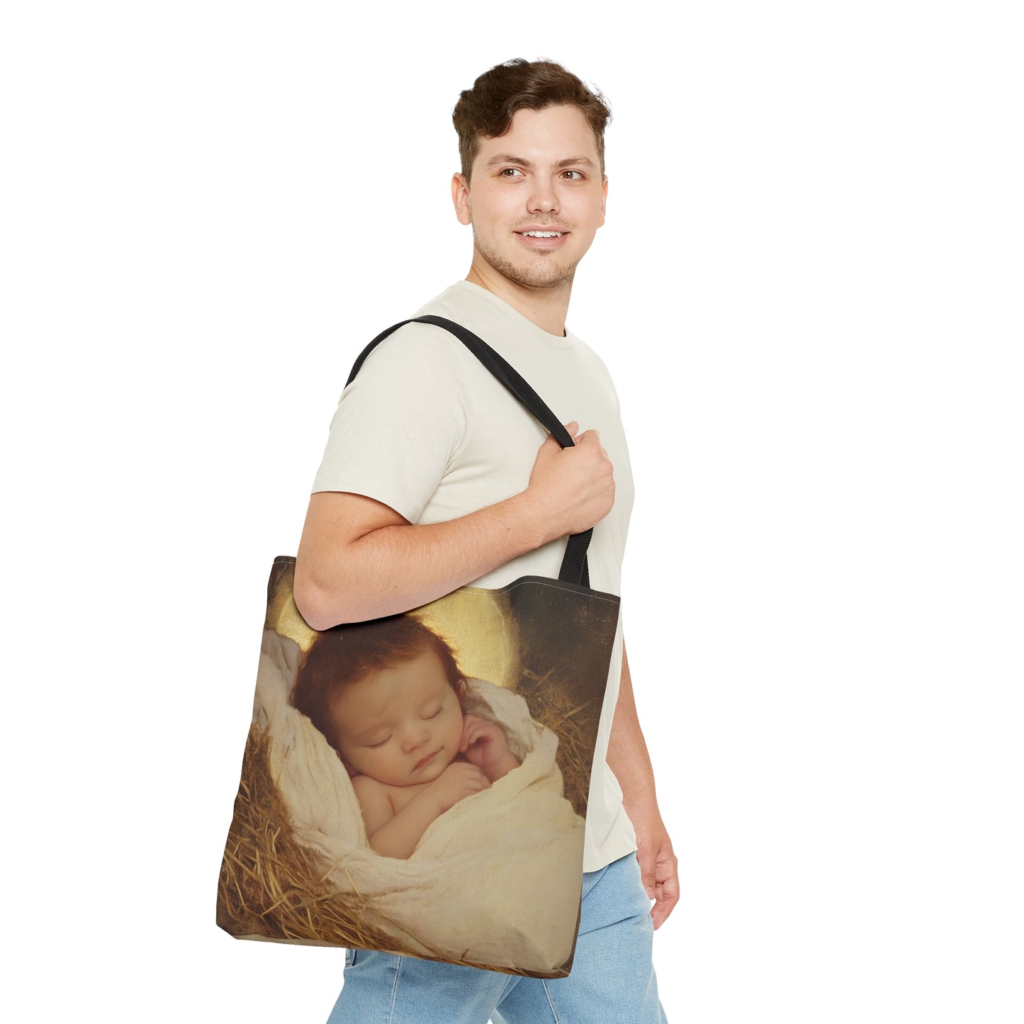 Jesus, the Newborn Light of the World - Tote Bag - Large Medium Small Faith Art Bag - Catholic Faith Purse