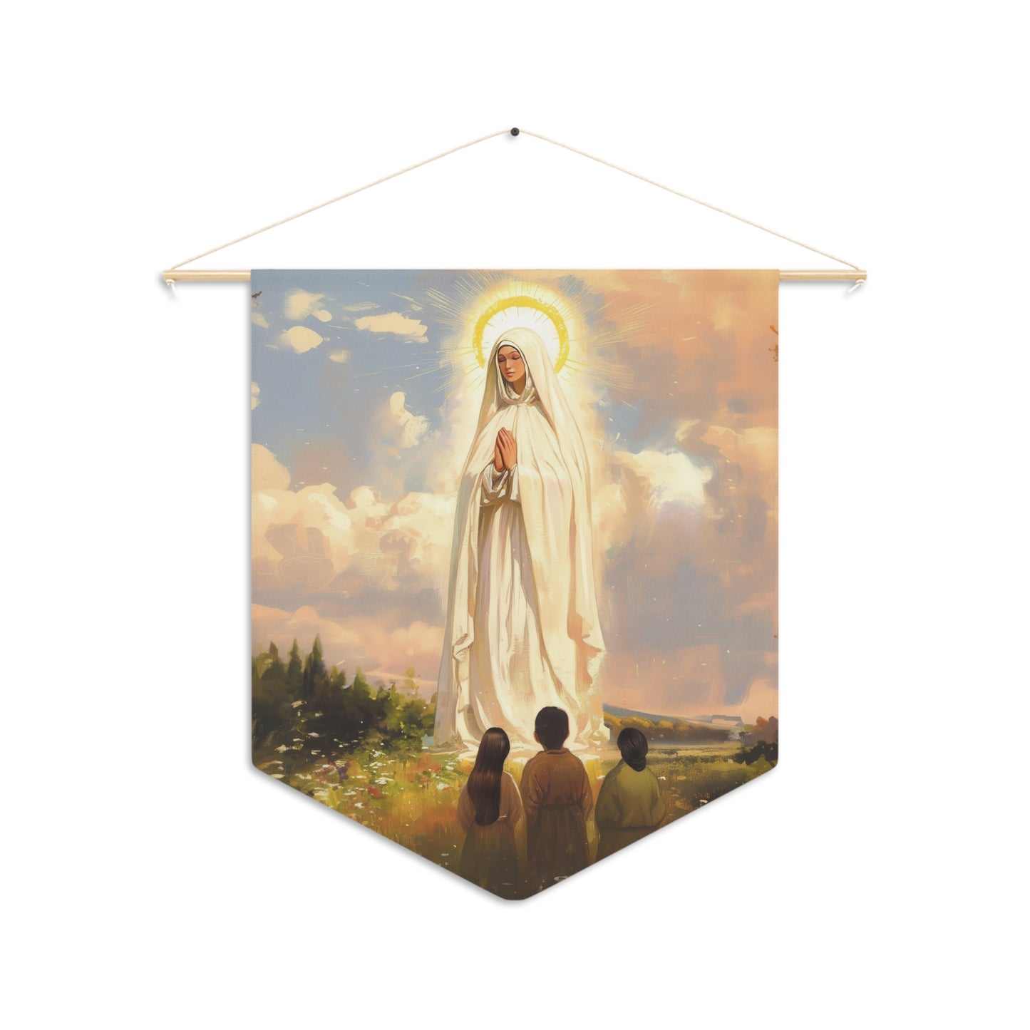Our Lady of Fátima  Pennant / Banner / Wall Hanging - Prayer room art - 18" x 21" - Catholic prayer Religious Christian Gift
