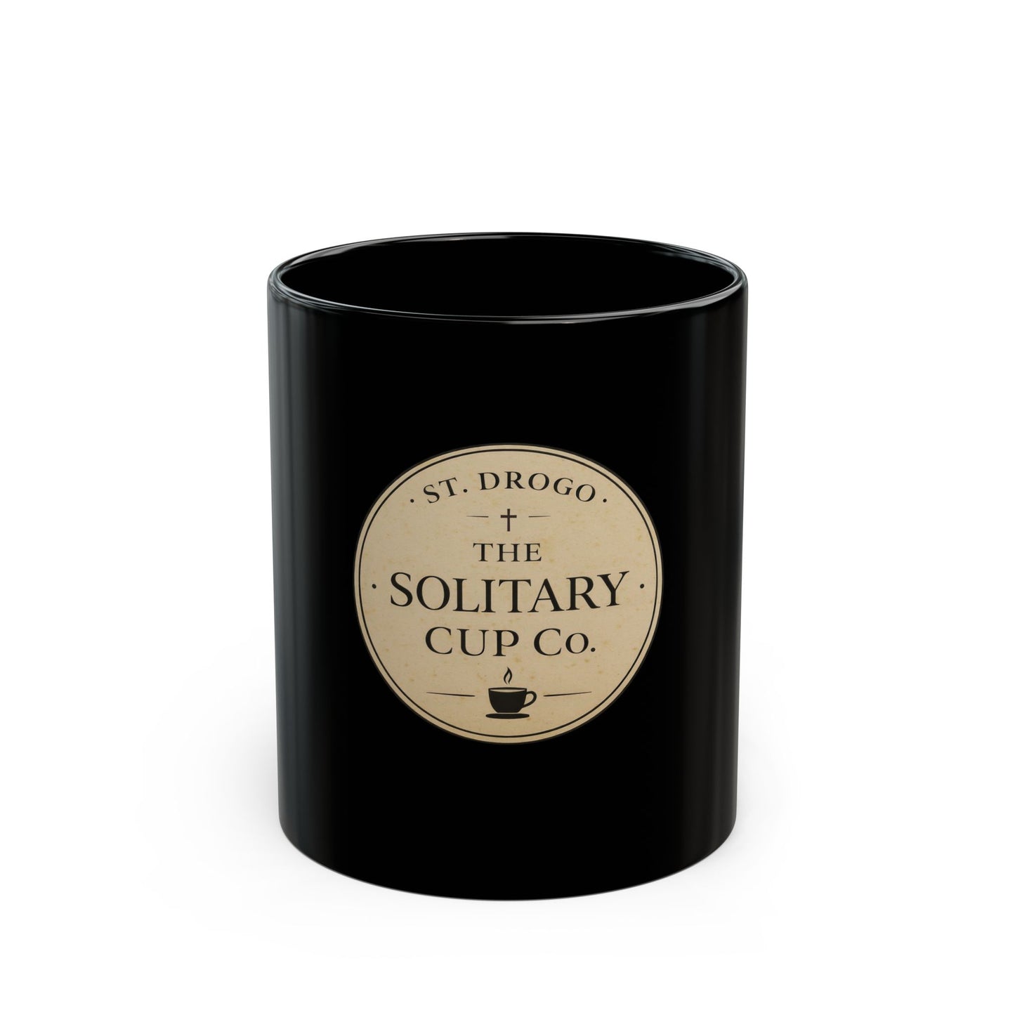 St. Drogo - The Solitary Cup Co. Ceramic Mug, (11oz, 15oz) - Black Ceramic Coffee Cup