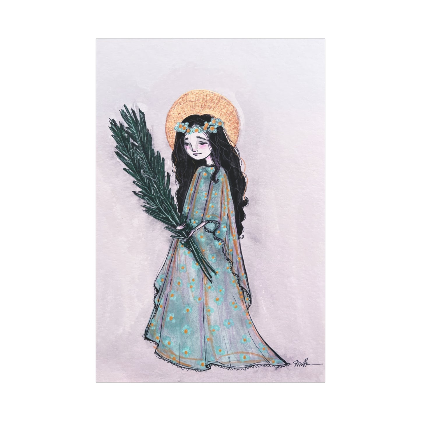 Saint Faith Canvas Print - Hand-Drawn Art - Catholic Print | Faith Hope and Charity Sacred Art | Sanctified Solocosmo Religious Artwork