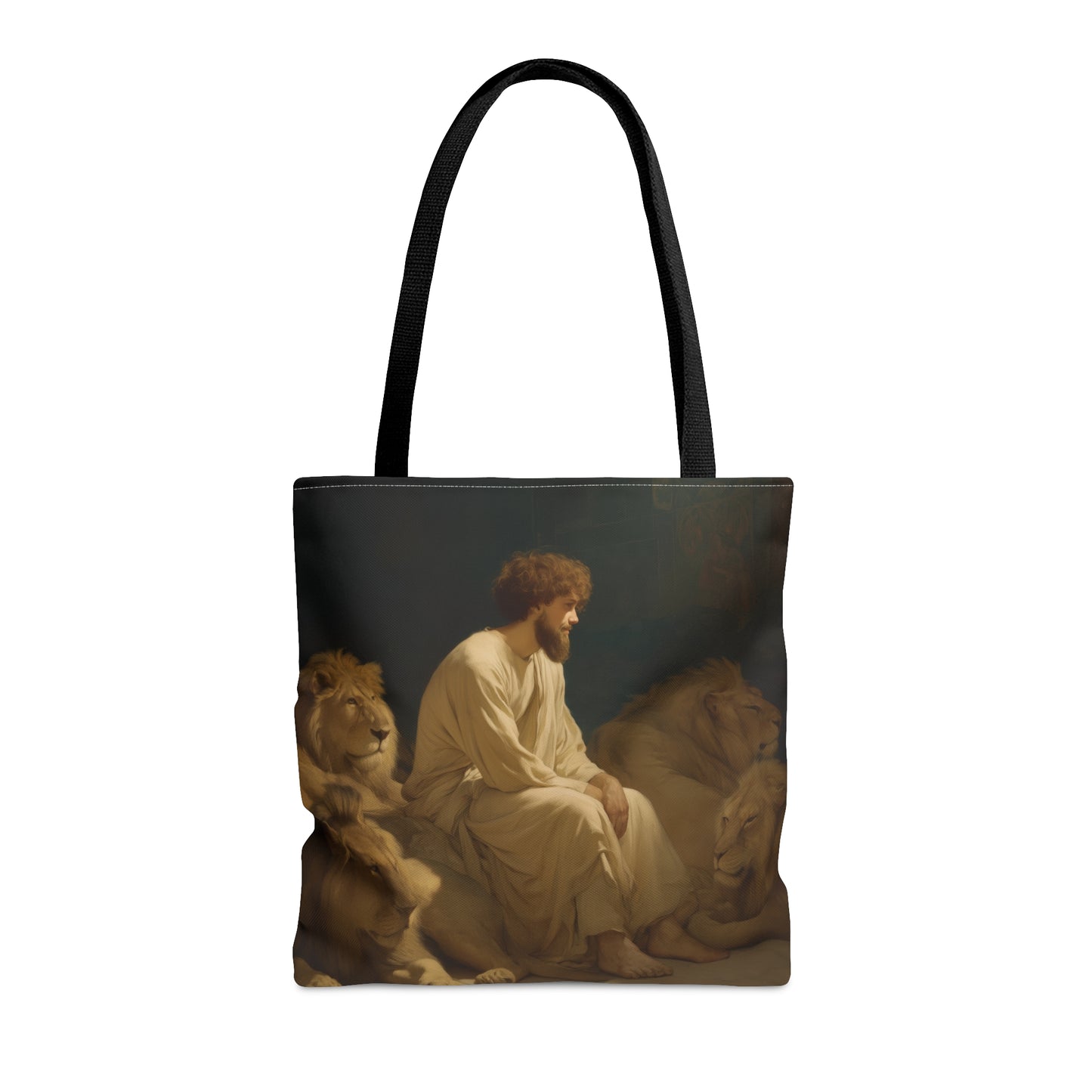 Faith Amid the Beasts - Daniel in the Lions Den Tote Bag - Large Medium Small Faith Art Bag - Bible Study Faith Purse - Double Sided