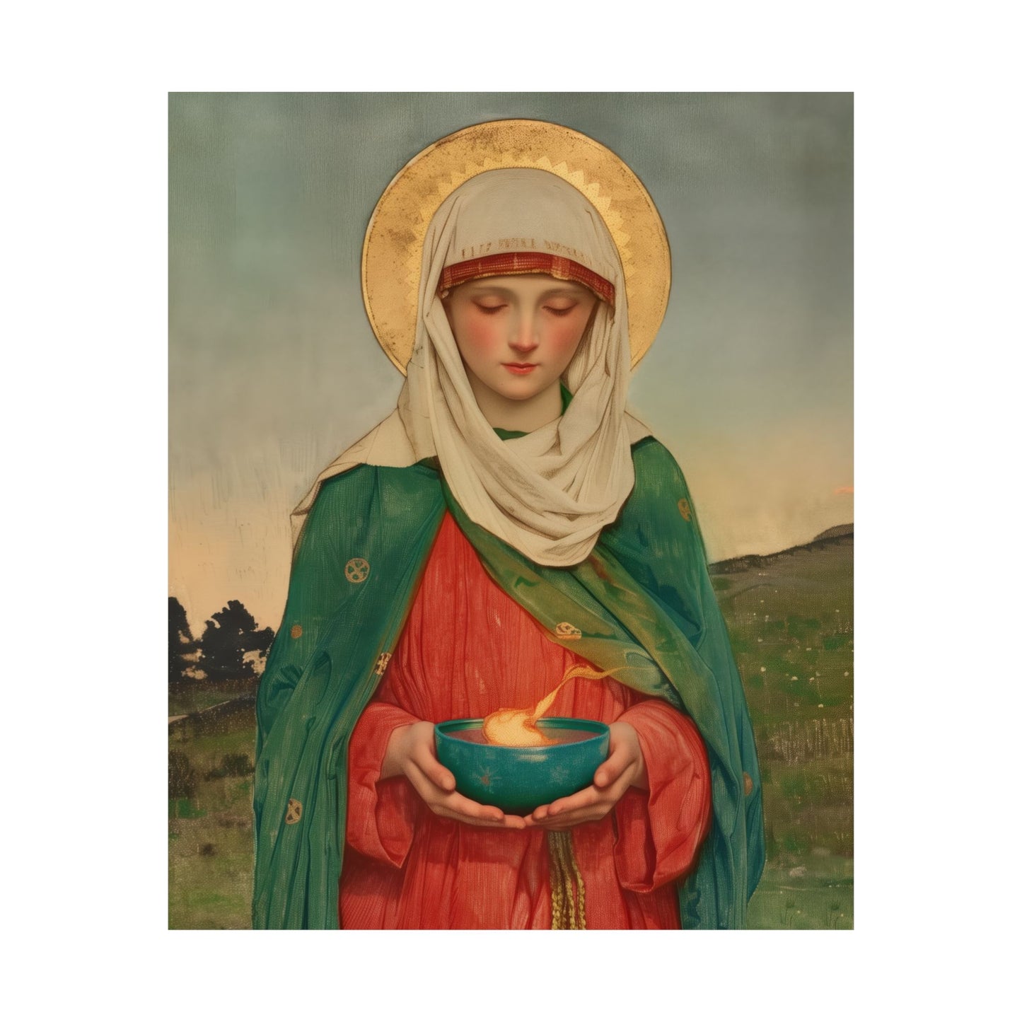 Saint Brigid of Ireland / Kildare - Sanctified Souls Print - Multiple Sizes - Premium Posters - Catholic Art - Christian Home Decor Artwork