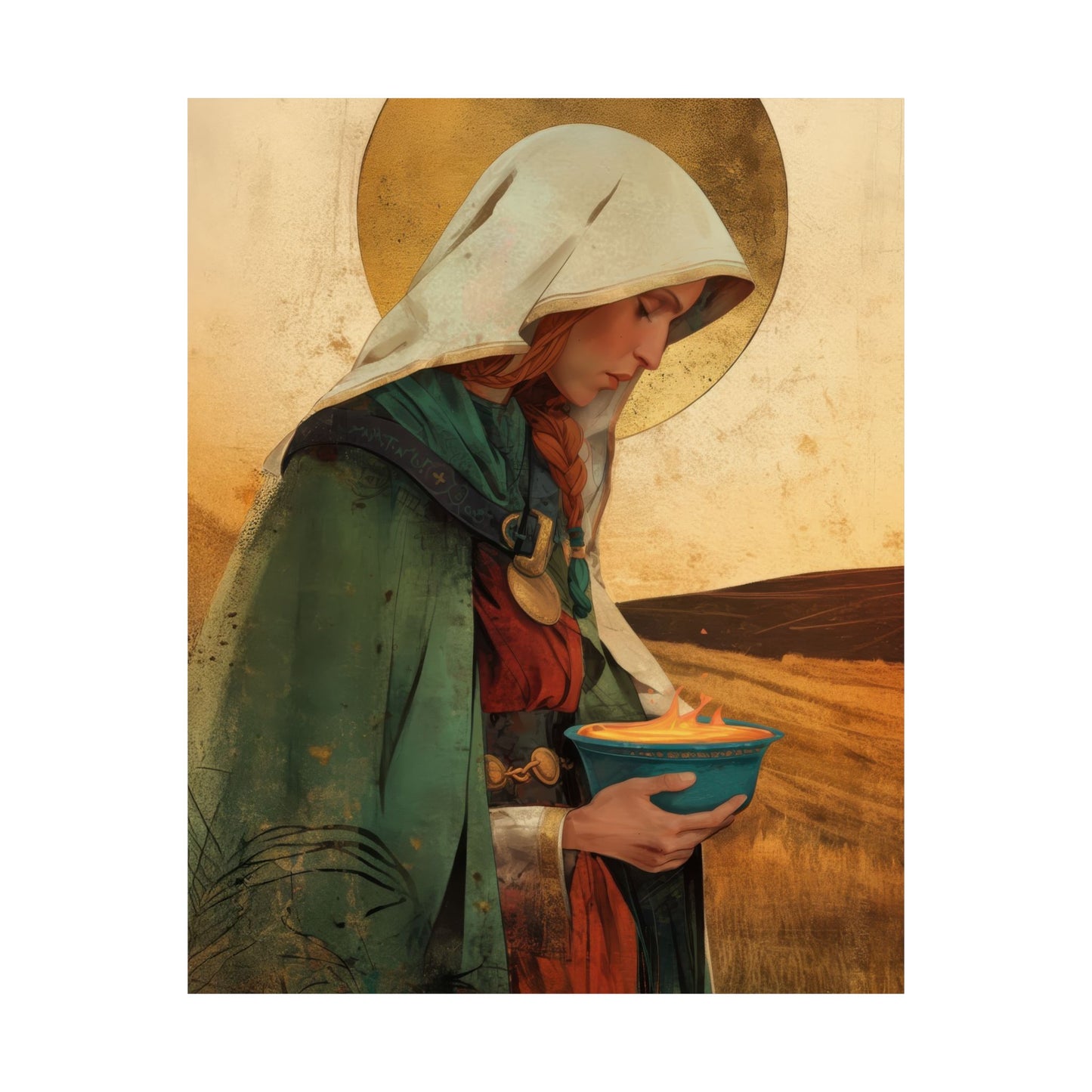 Saint Brigid of Ireland / Kildare - Sanctified Souls Print - Multiple Sizes - Premium Posters - Catholic Art - Christian Home Decor Artwork