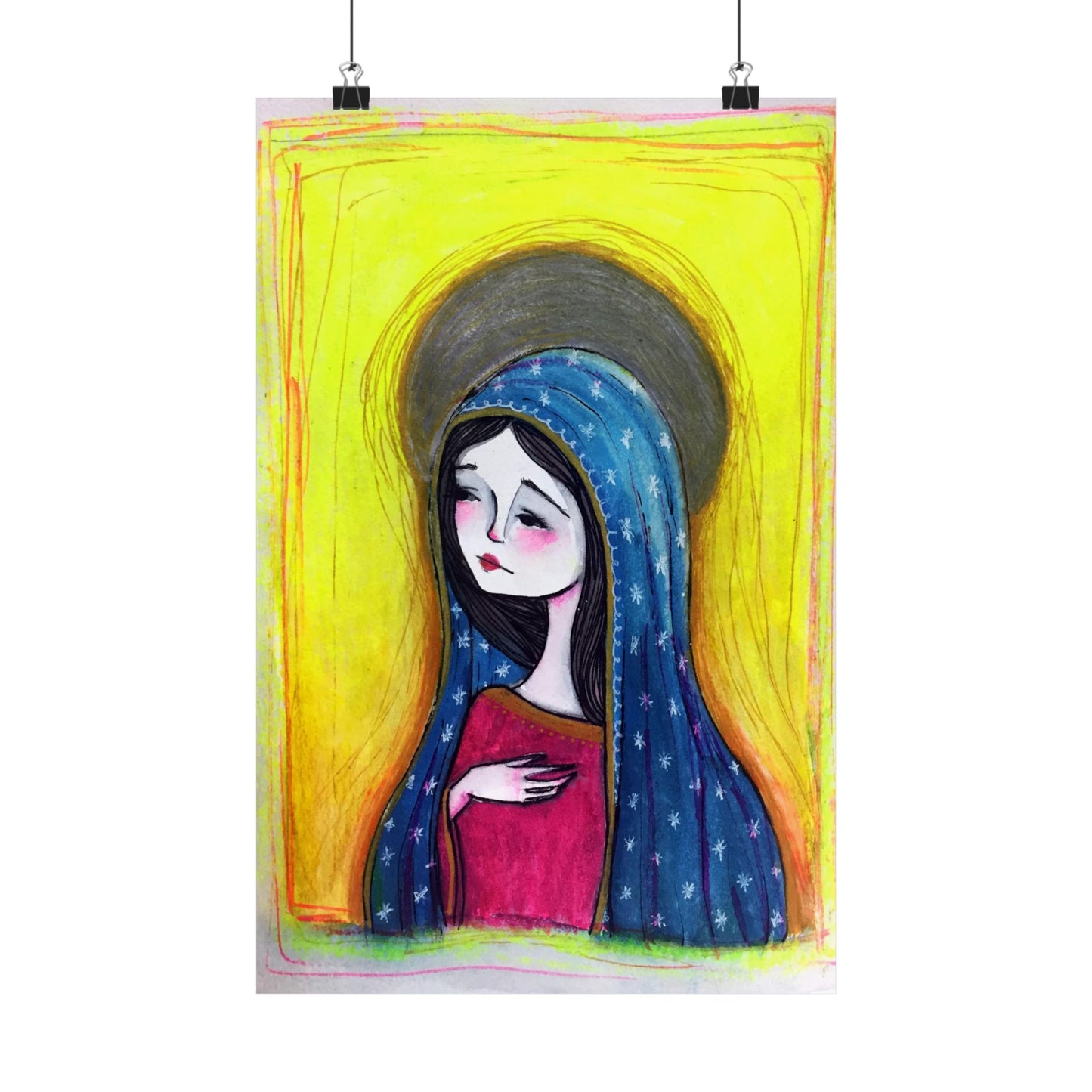 Our Lady of Guadalupe Poster Print - Hand-Drawn Catholic Art Print | Marian Devotional Wall Art | Sanctified Solocosmo Religious Poster