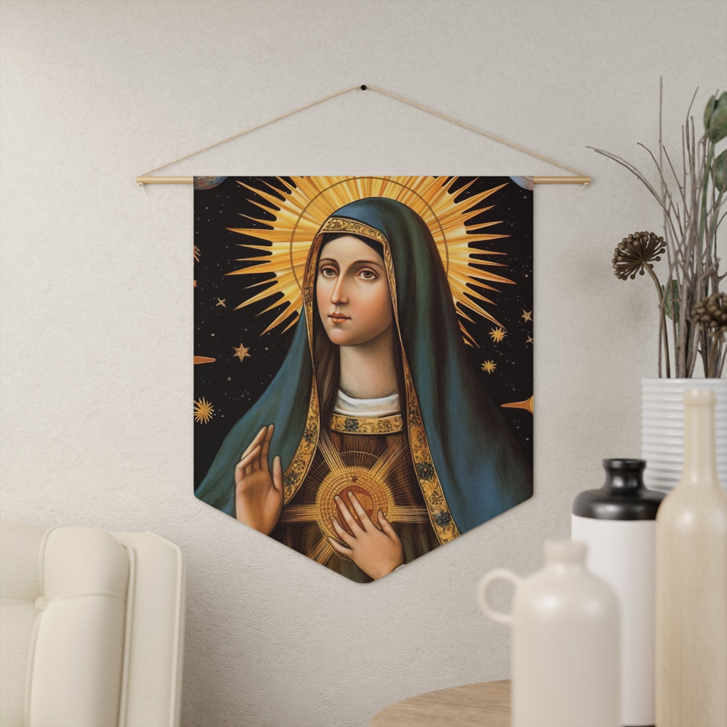 Saint Clare of Assisi Wall Banner / Wall Hanging - Catholic Home Art - Large Saint Art for your home - 18" x 21"