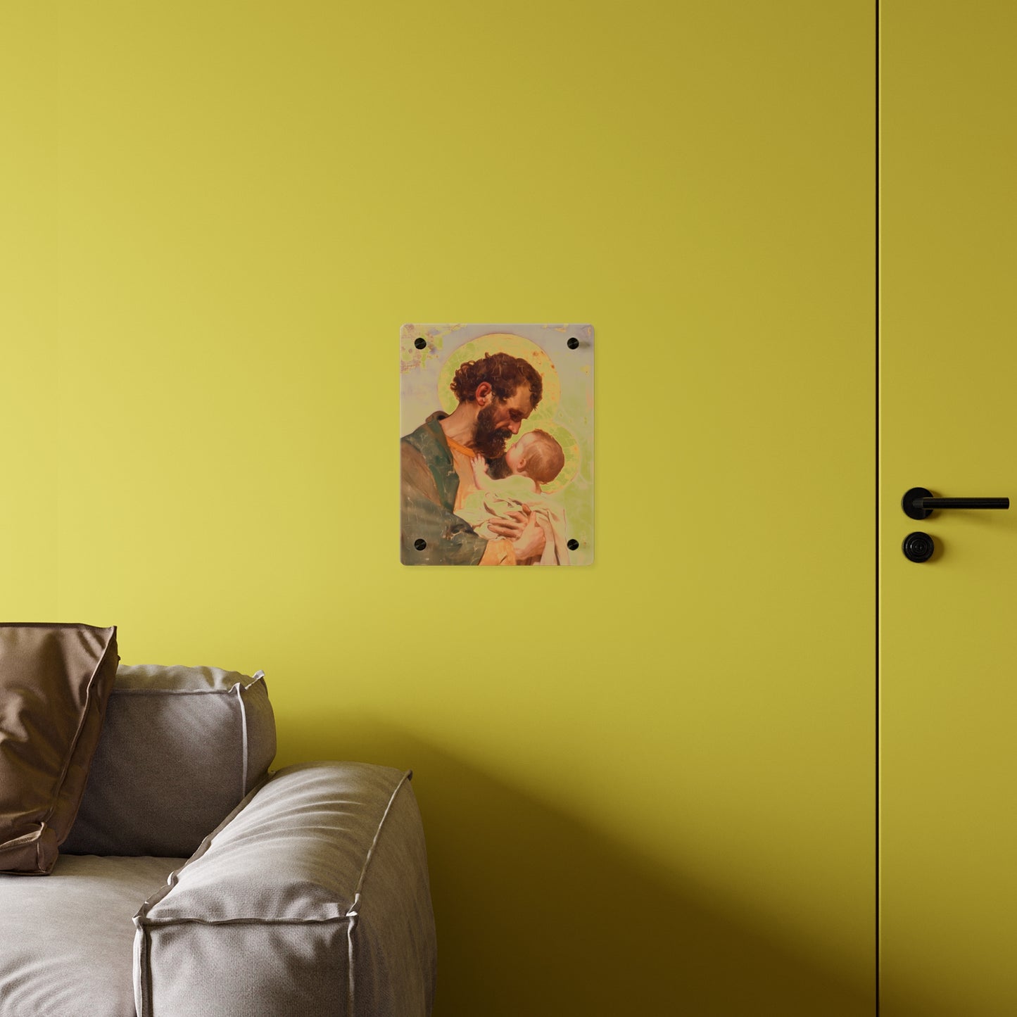 Saint Joseph, Pillar of the Holy Family Acrylic Wall Art Panel - Ready to Hang Acrylic Print - Catholic Saint - The Christ Child and Joseph