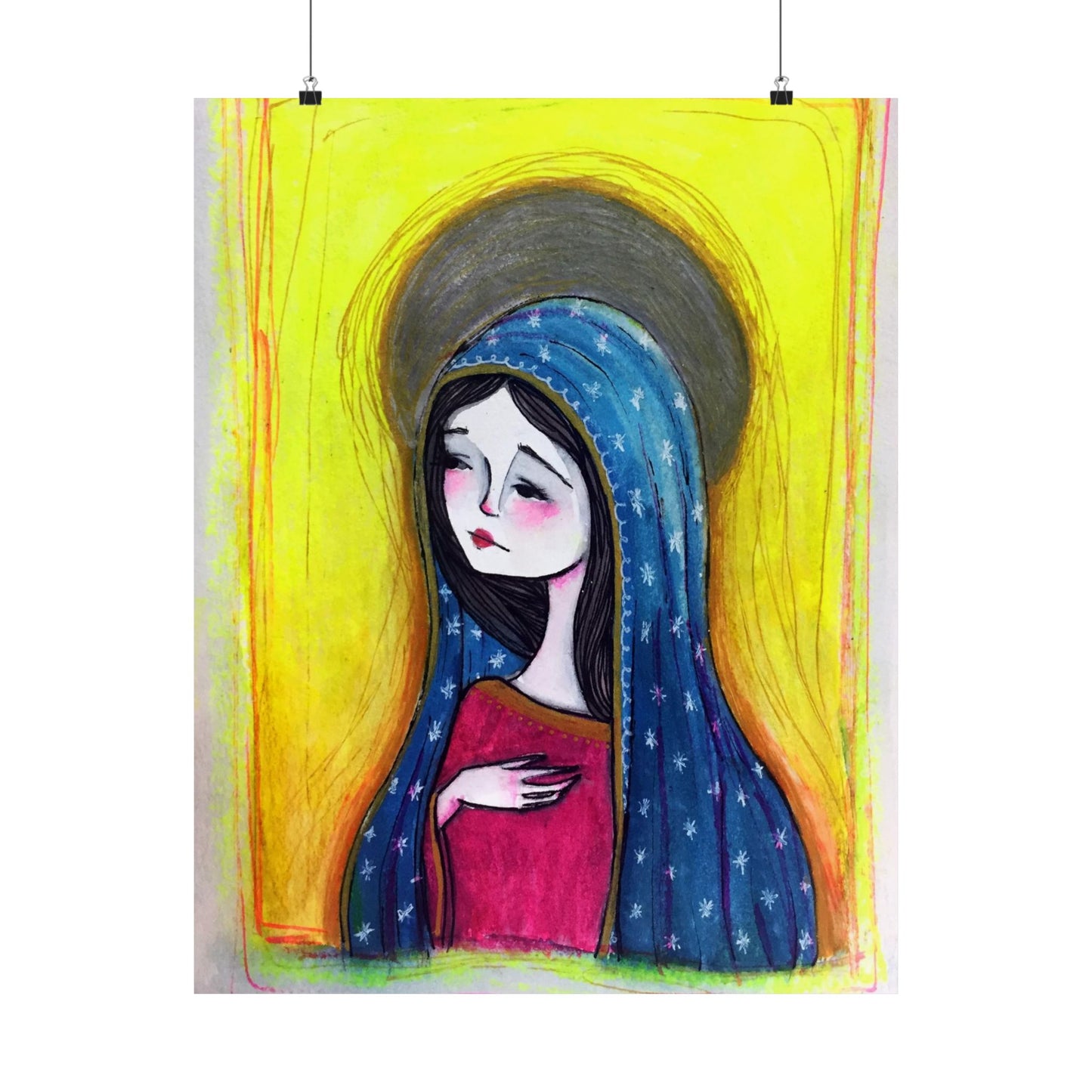 Our Lady of Guadalupe Poster Print - Hand-Drawn Catholic Art Print | Marian Devotional Wall Art | Sanctified Solocosmo Religious Poster