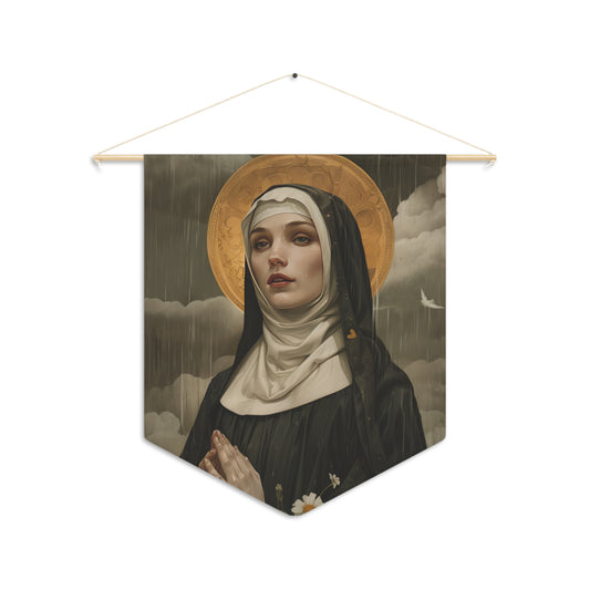 Saint Scholastica Pennant / Banner / Wall Hanging - Prayer room art - Catholic Home Art - Large Saint Art for your home - 18" x 21"