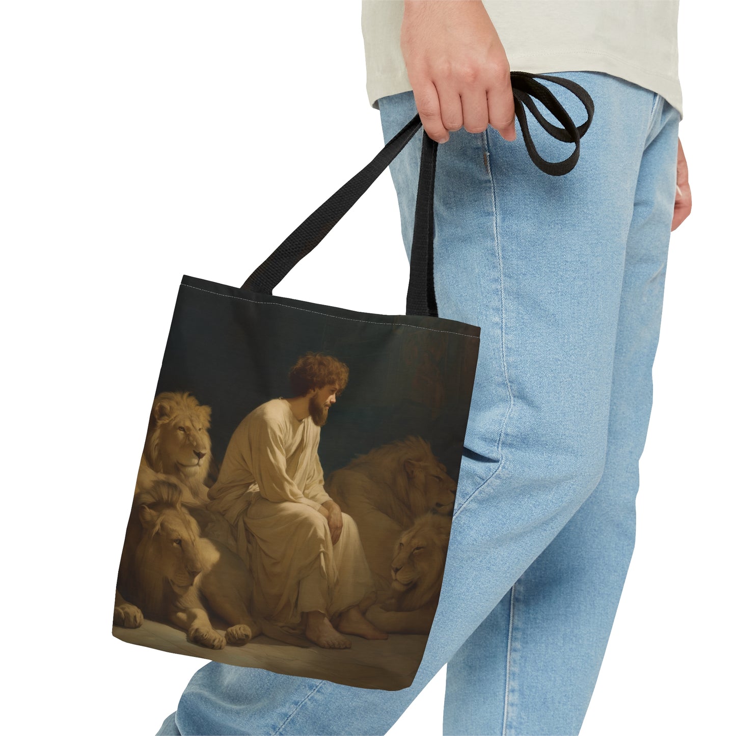 Faith Amid the Beasts - Daniel in the Lions Den Tote Bag - Large Medium Small Faith Art Bag - Bible Study Faith Purse - Double Sided