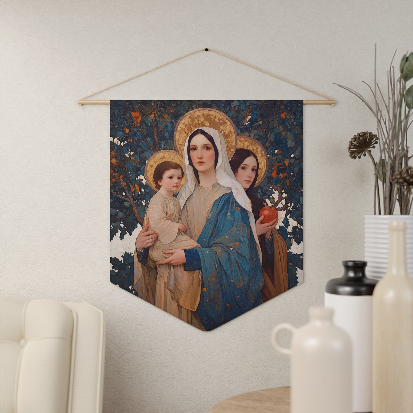 New Eve / Mary, The New Eve - Mother Mary Title - Marian Art - Pennant / Banner / Hanging - Catholic - Large - 18" x 21"