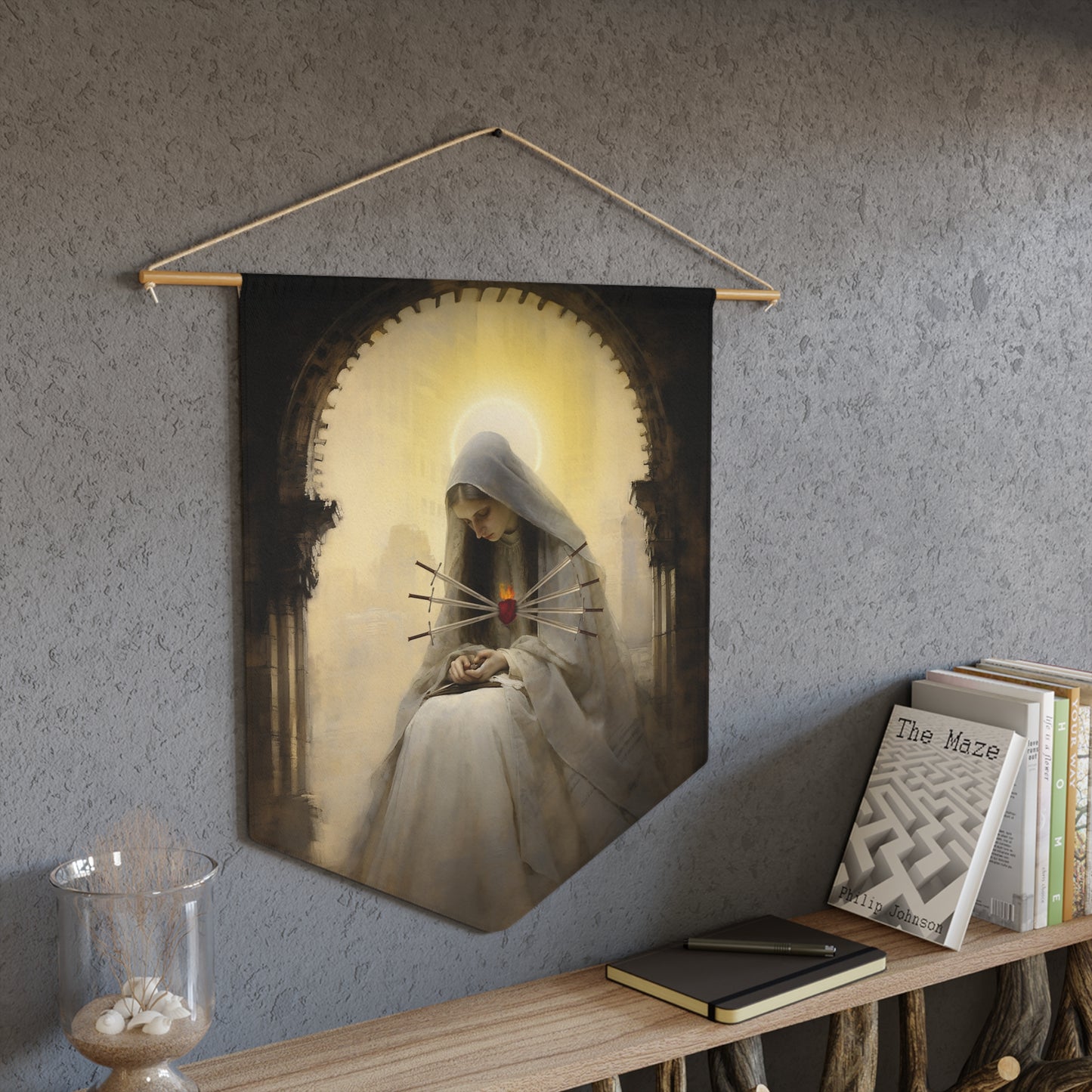 Our Lady of Sorrows Wall Banner / Wall Hanging - Mary the Blessed Virgin Art for your home - Prayer room - Catholic Home Art - 18" x 21"