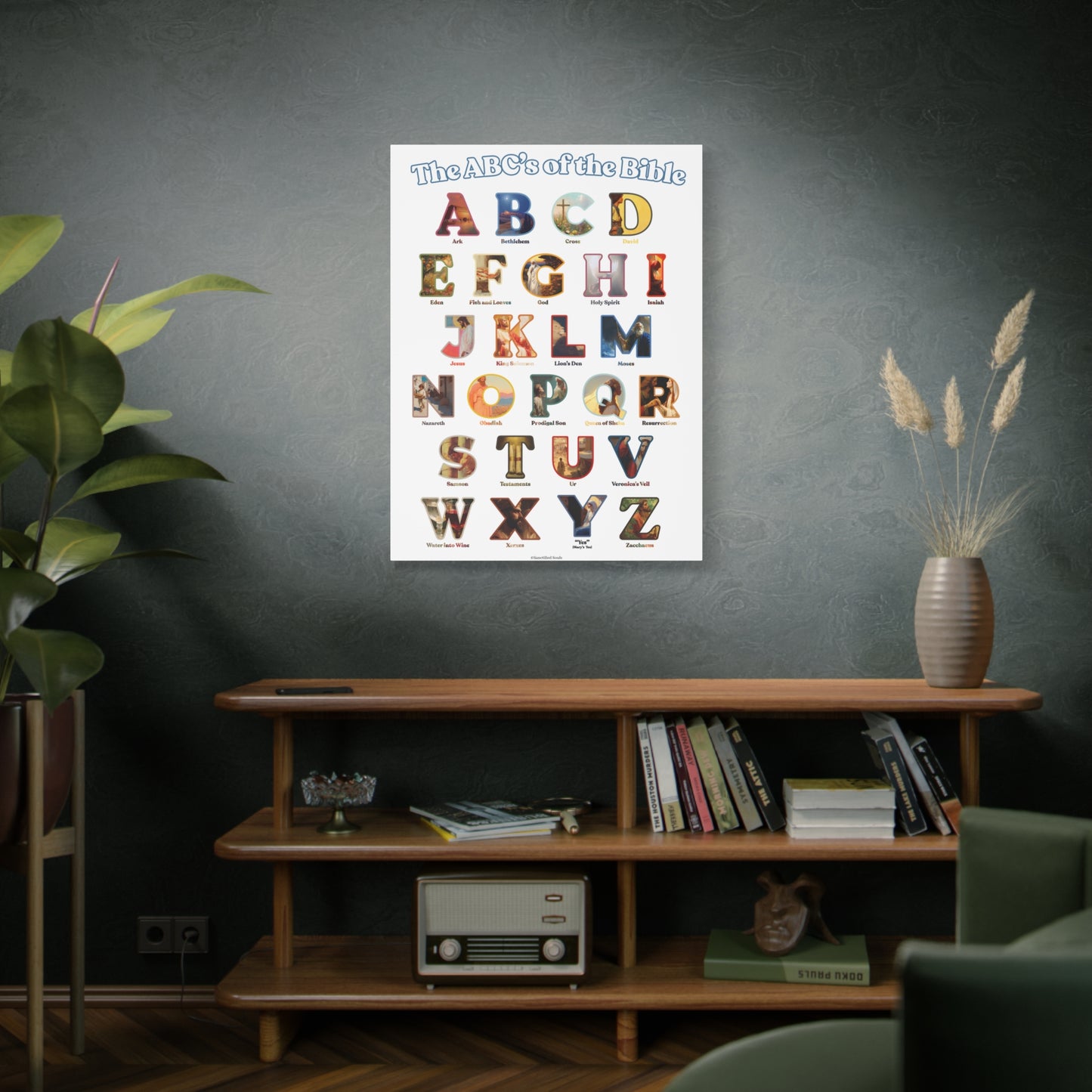 Catholic Bible ABC Prints - Alphabet Canvas - ABCs of the Bible Wall Art - Biblical People Places and Stories -  Homeschool / Sunday School