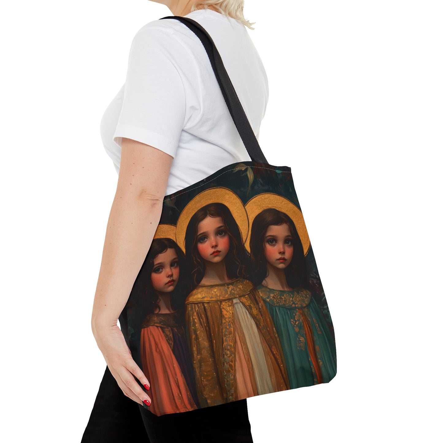 Saints Faith, Hope and Charity - Tote Bag - Large Medium Small Faith Art Bag - Catholic Faith Purse - Double Sided
