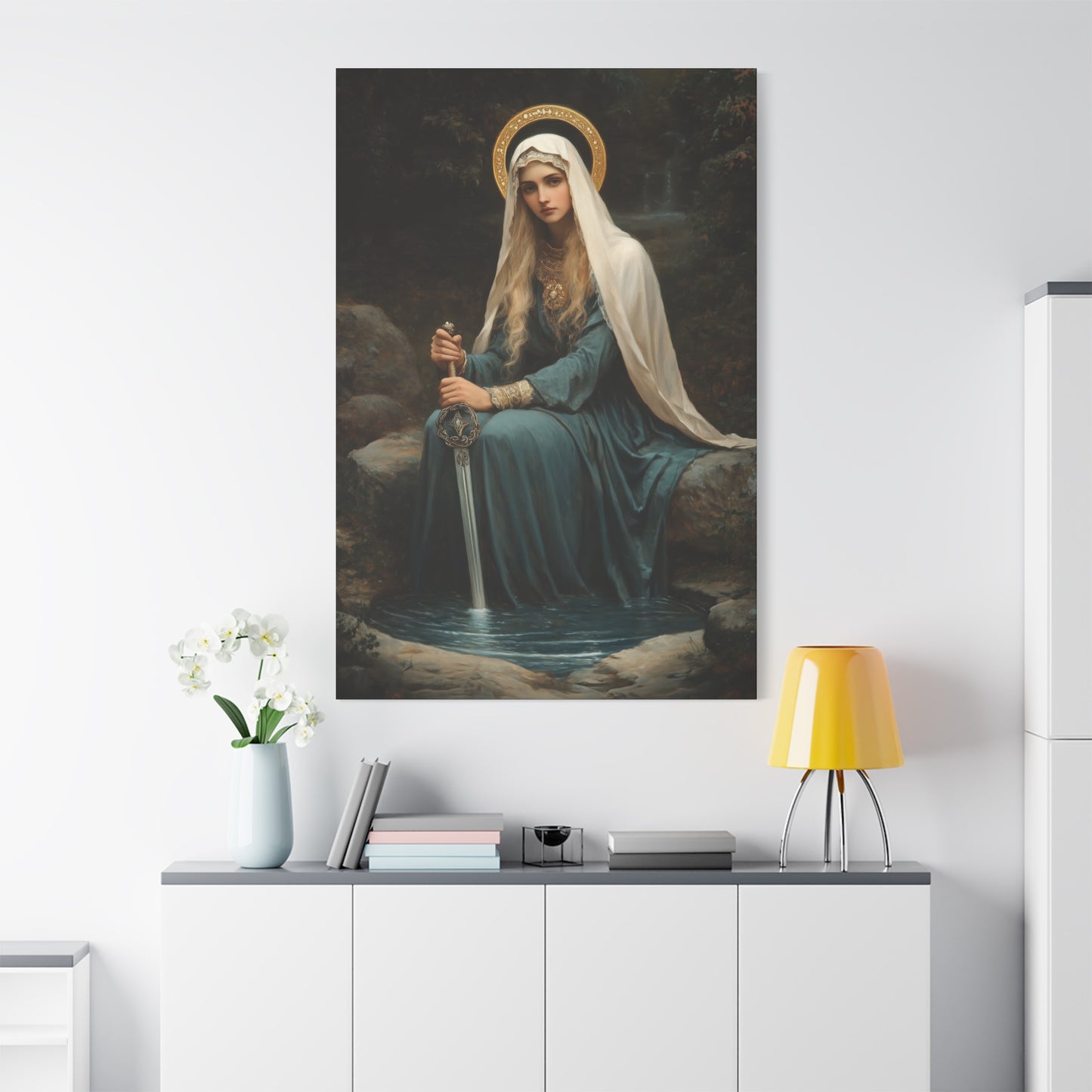 Saint Winifred - Museum Wrapped Canvas - Print - Religious Art for your Home - Christian print - Prayer Room Art - Catholic