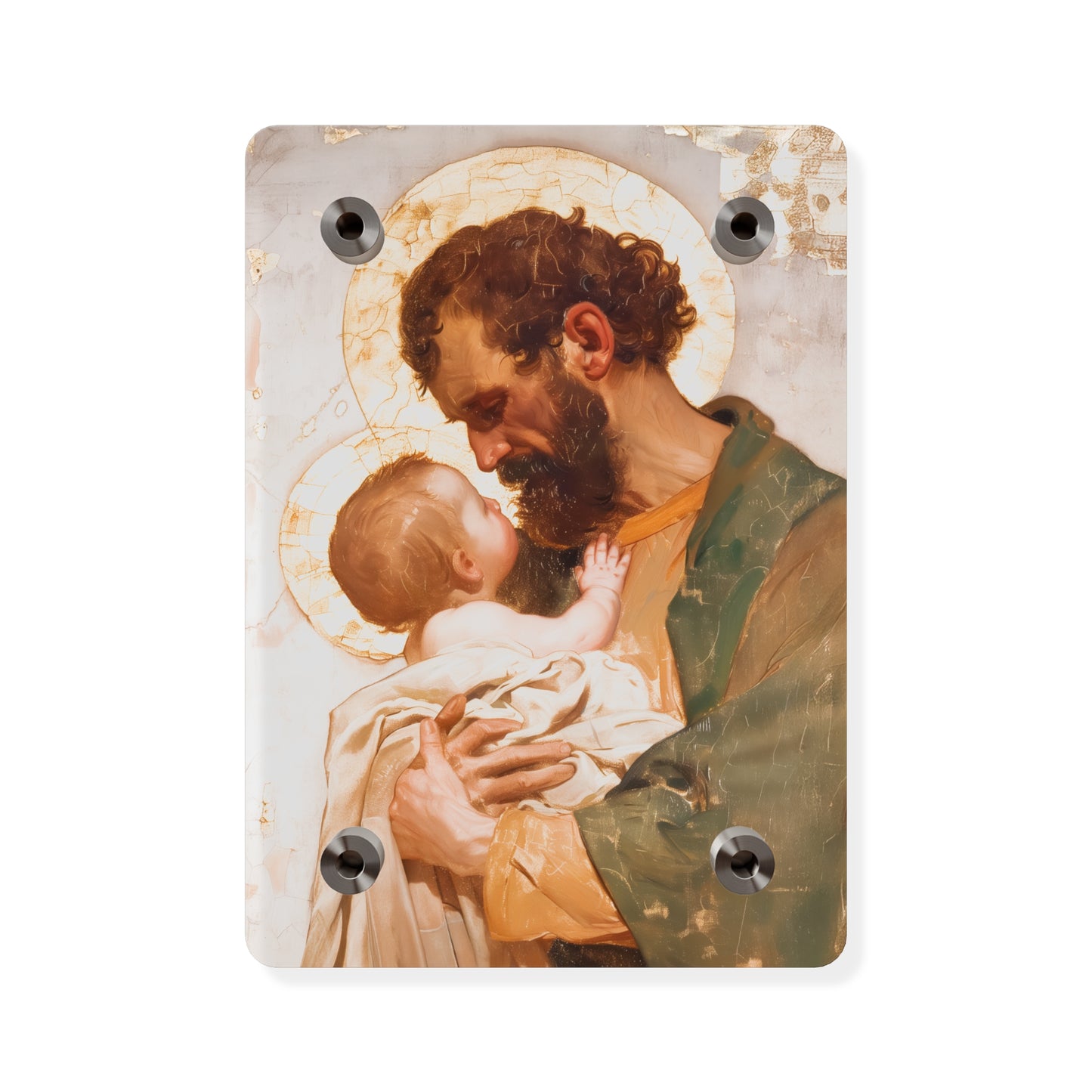 Saint Joseph, Pillar of the Holy Family Acrylic Wall Art Panel - Ready to Hang Acrylic Print - Catholic Saint - The Christ Child and Joseph