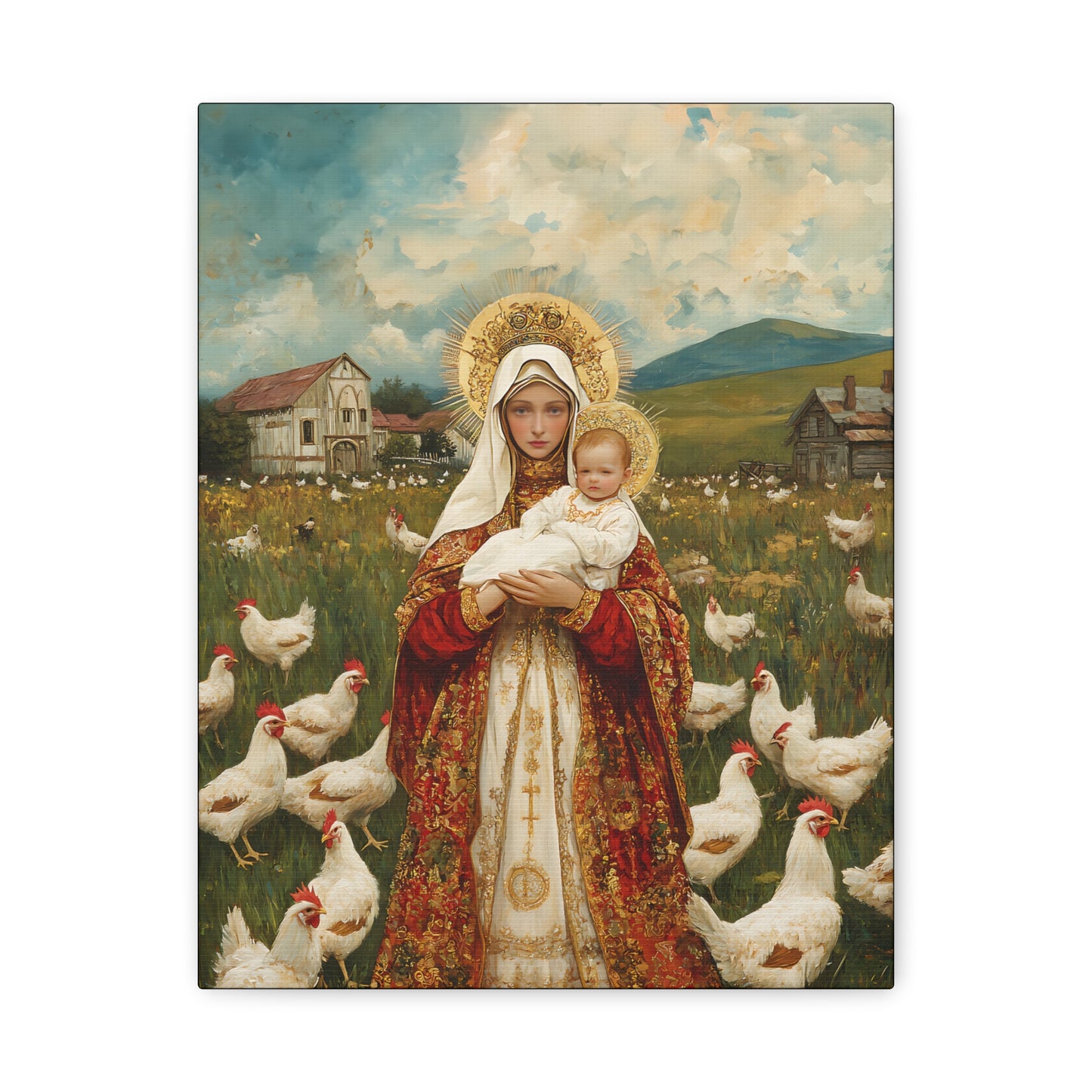 Our Lady of the Hens: Protector of the Humble Flock - Museum Wrapped Canvas - Print - Religious Art for your Home - Christian print