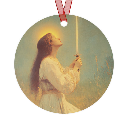 Saint Joan of Arc Metal Ornament - Religious Holiday Christmas Ornament and Keepsake - Prayer Ornament