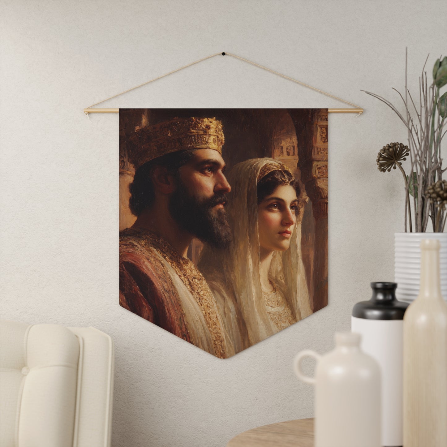 King Xerxes and Queen Esther - Wall Banner / Wall Hanging - Christian Art - Prayer room - 18" x 21"