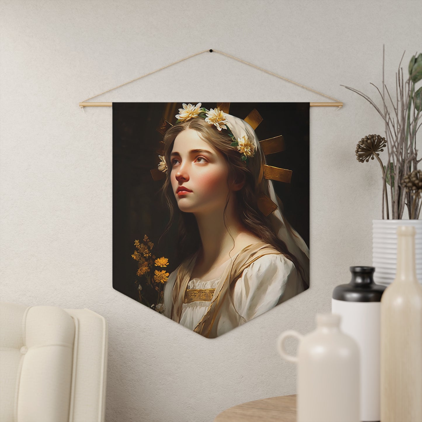Saint Zita of Lucca Wall Banner / Wall Hanging - Prayer room art - Catholic Home Art - Large Saint Art for your home - 18" x 21"