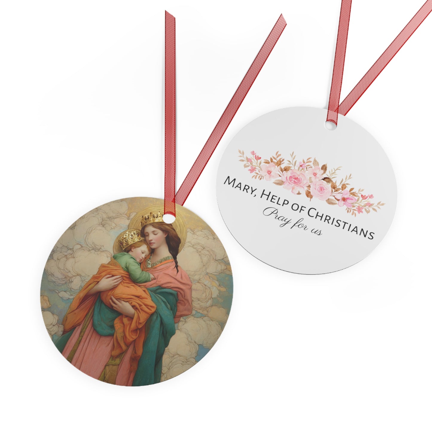 Our Lady, Strong and Tender - Mary, Help of Christians  - Ornament - Religious Holiday Christmas Ornament and Keepsake - Double sided