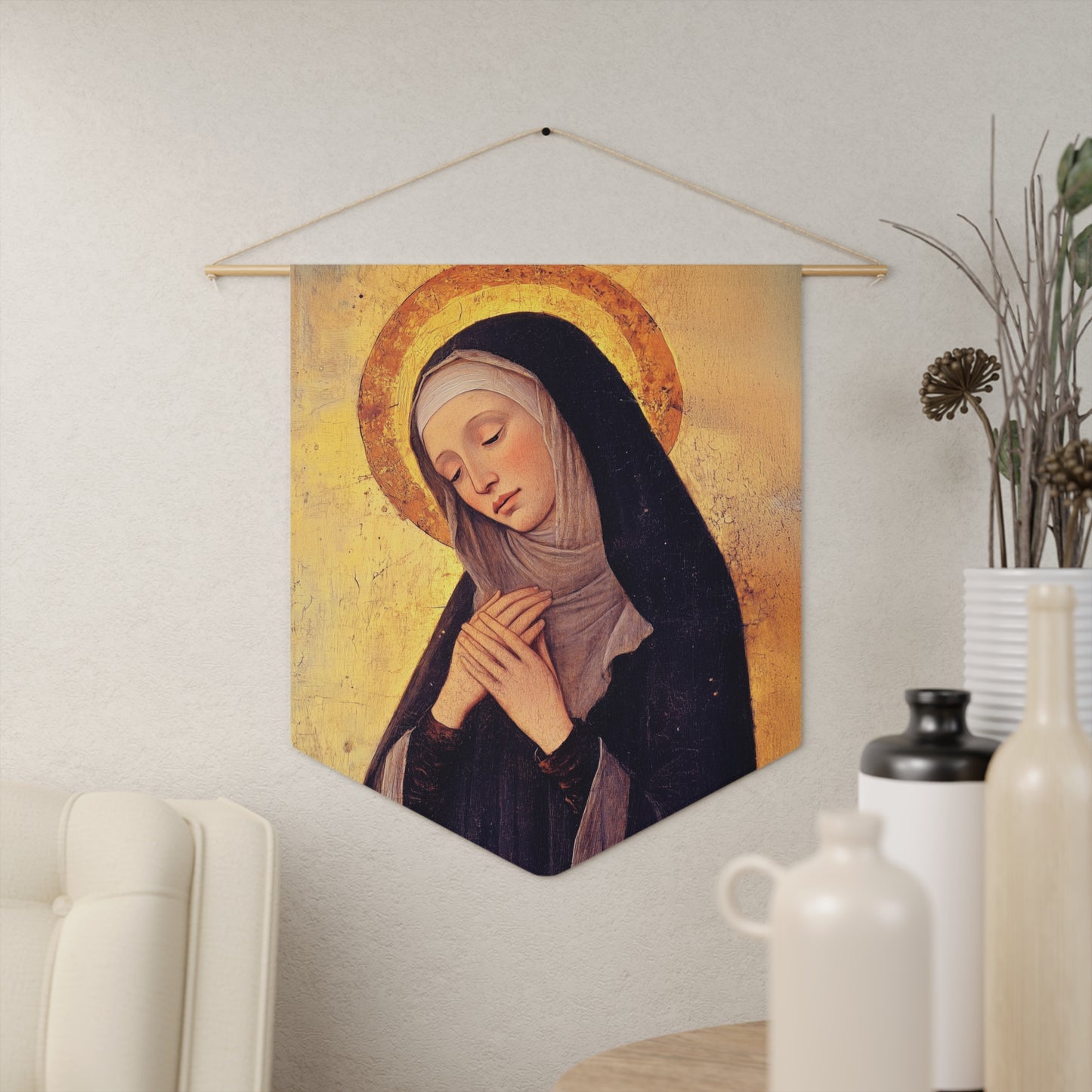 Saint Syncletica of Alexandria - Desert Mother - Pennant / Banner / Wall Hanging - Prayer room - Catholic Art - Large - 18" x 21"