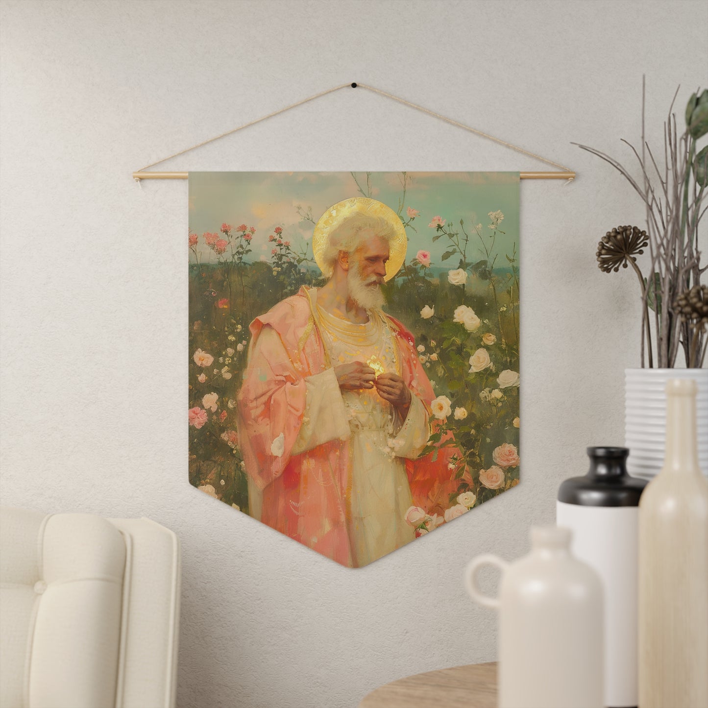 Saint Valentine Pennant / Banner / Wall Hanging - Prayer room art - 18" x 21" - Catholic - Large Banner - Catholic Home Art