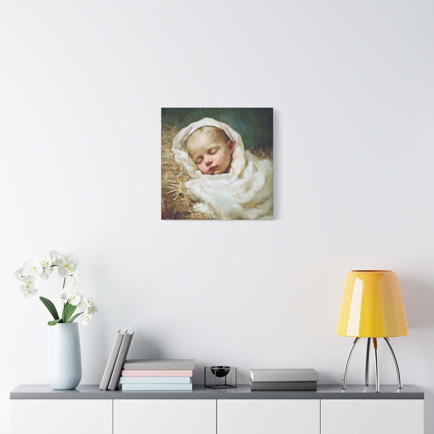 The Christ Child Resting in the Silence of the Manger - Gallery Wrapped Canvas - Print - Religious Art for your Home - Catholic Art Print