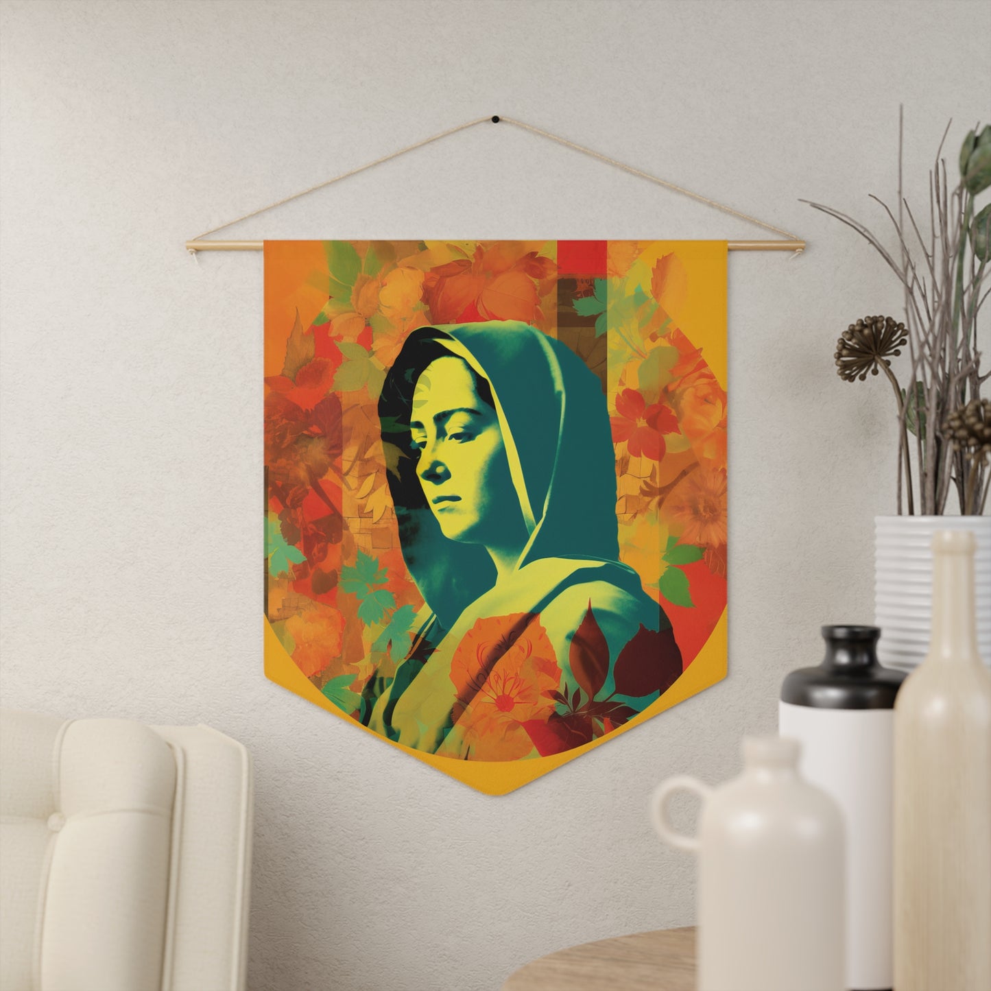 Mary the Blessed Virgin Wall Banner / Wall Hanging - Unique Religious Art for your home - Prayer room - Catholic Home Art - 18" x 21"