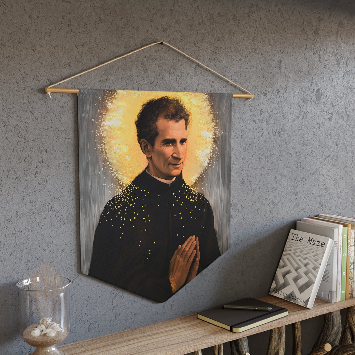 Saint John Bosco Pennant / Banner / Wall Hanging - Prayer room art - Catholic Home Art - Large Saint Art for your home - 18" x 21"