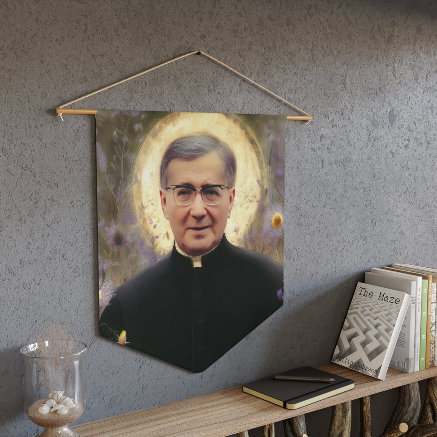 Saint Josemaría Escrivá - Pennant / Banner / Wall Hanging - Prayer room art - Catholic Home - 18" x 21"