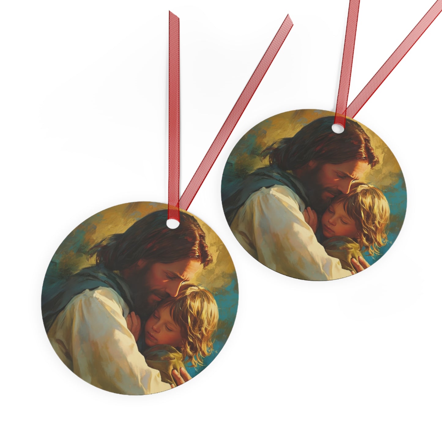 Christ's Compassionate Embrace Metal Ornament - Religious Holiday Christmas Ornament and Keepsake - Catholic Keepsake