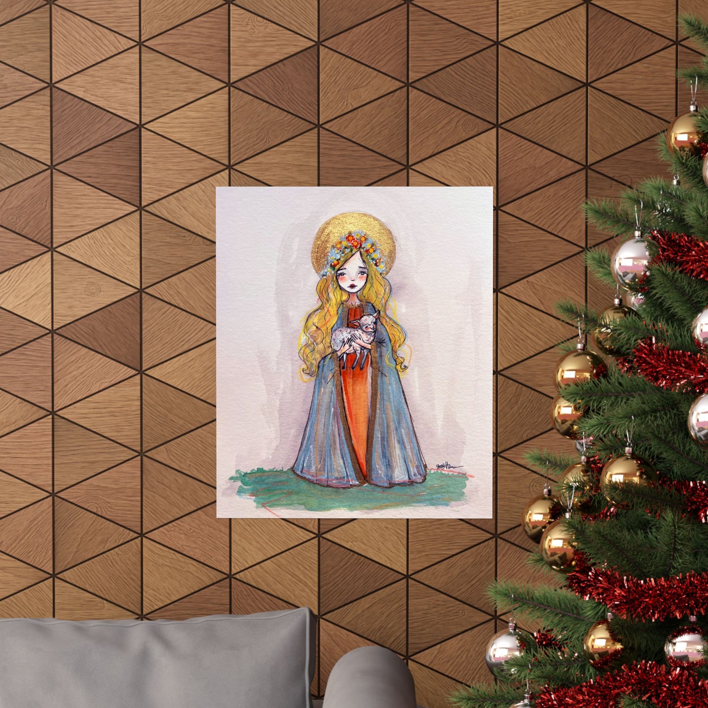 Saint Agnes of Rome Catholic Art Print | Hand-Drawn Watercolor Sacred Artwork | Christian Devotional Wall Art Religious Poster