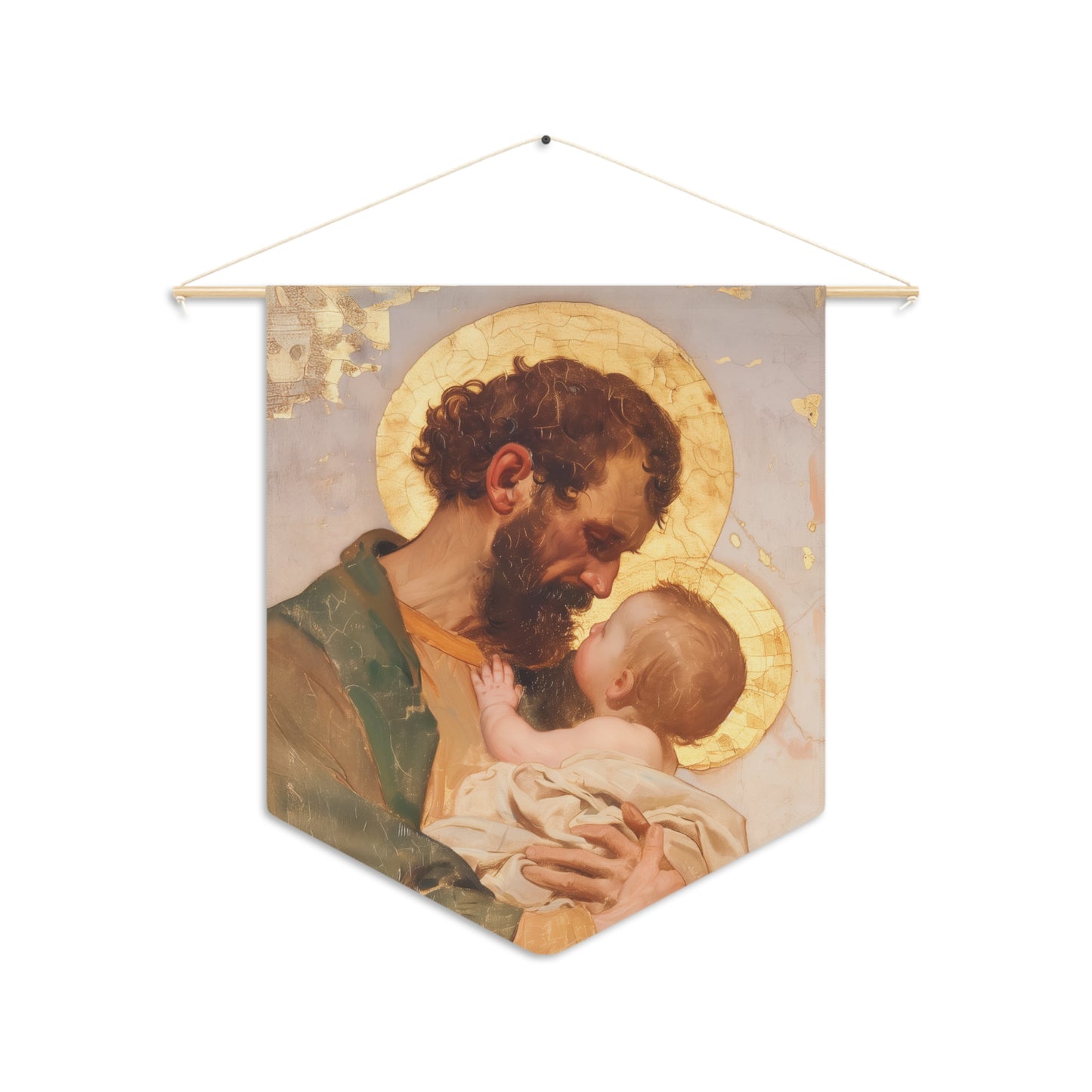 Saint Joseph, Pillar of the Holy Family - Pennant / Banner / Wall Hanging - Prayer room art - Catholic Home - 18" x 21"