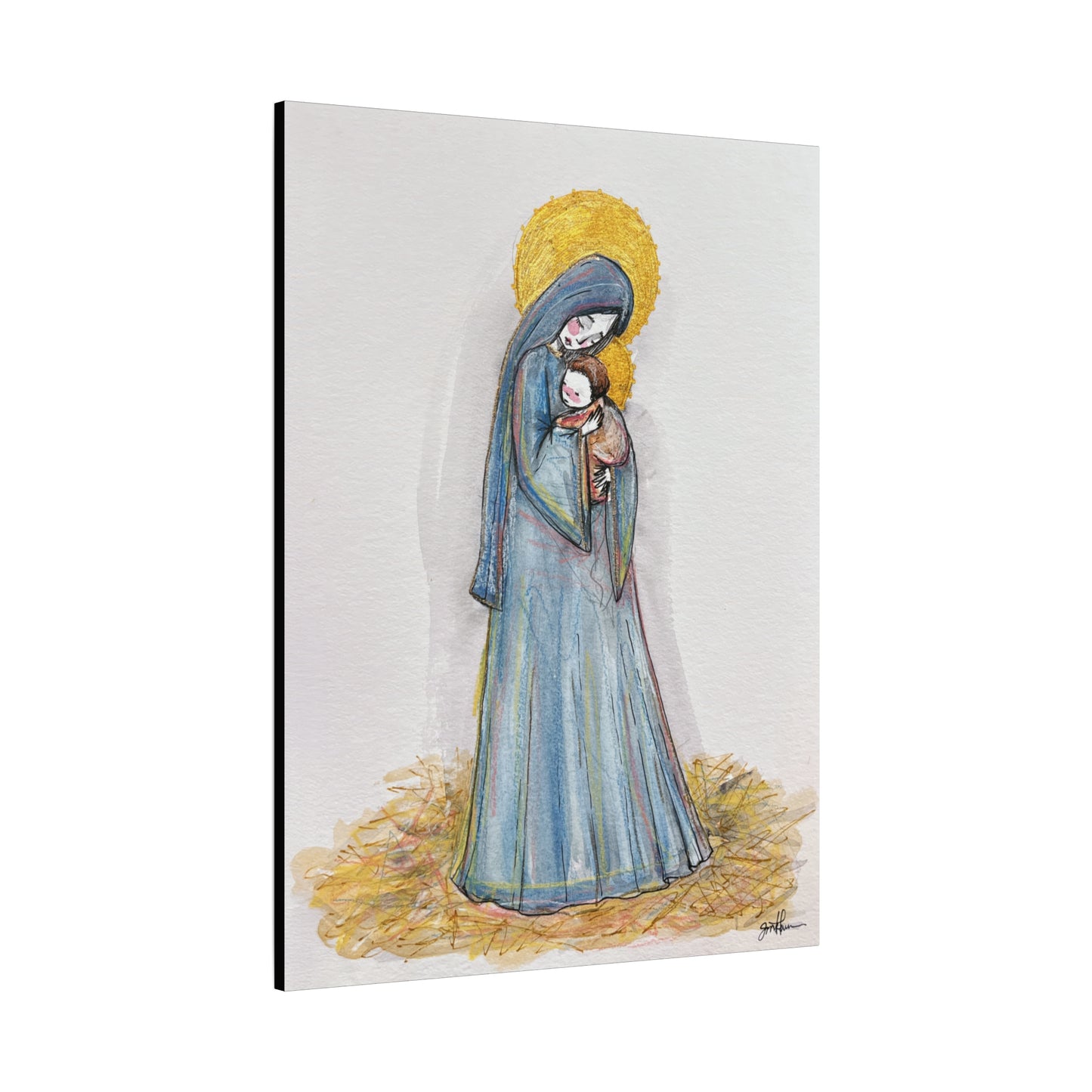 Our Lady of the Manger - Mother Mary Art - Catholic Canvas Print | Virgin Mary Sacred Art | Hand-Drawn Watercolor Christian Wall Art