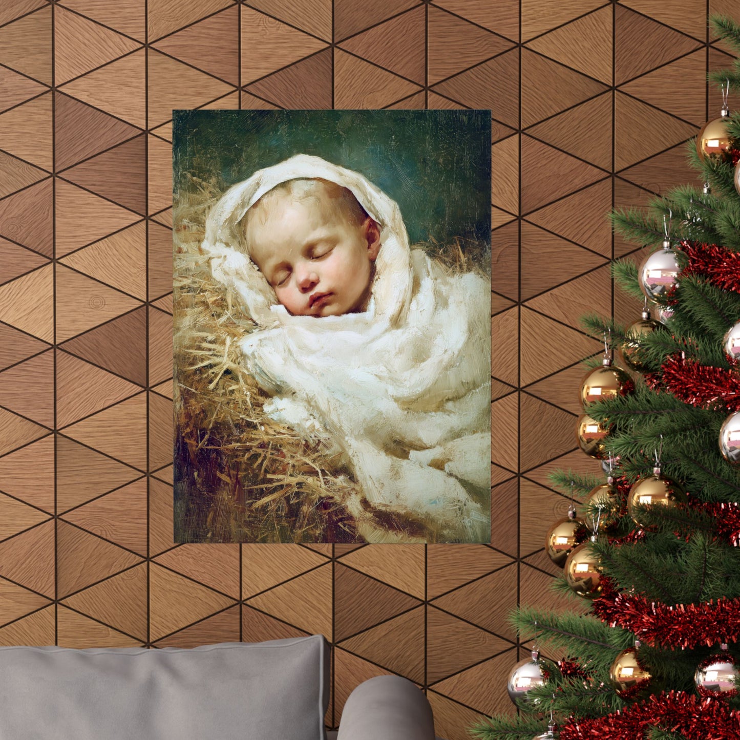 The Christ Child Resting in the Silence of the Manger - Sanctified Souls Print - Multiple Sizes - Premium Matte Vertical Posters