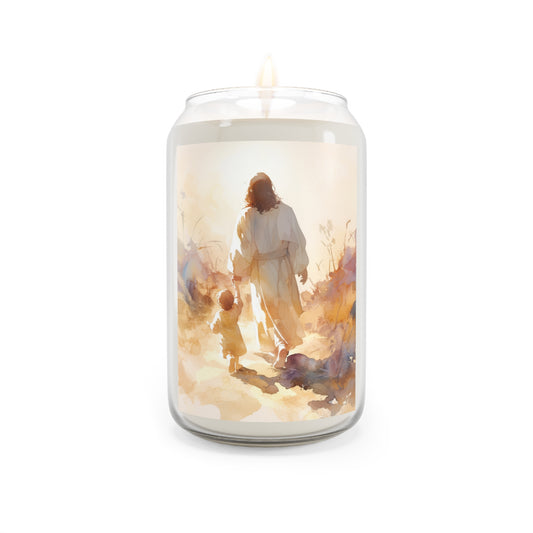 Jesus Guiding a Child in Faith - Christ and Child - Scented Prayer Candle, 13.75oz -  Candle - Catholic Art - prayer room Scented Candle