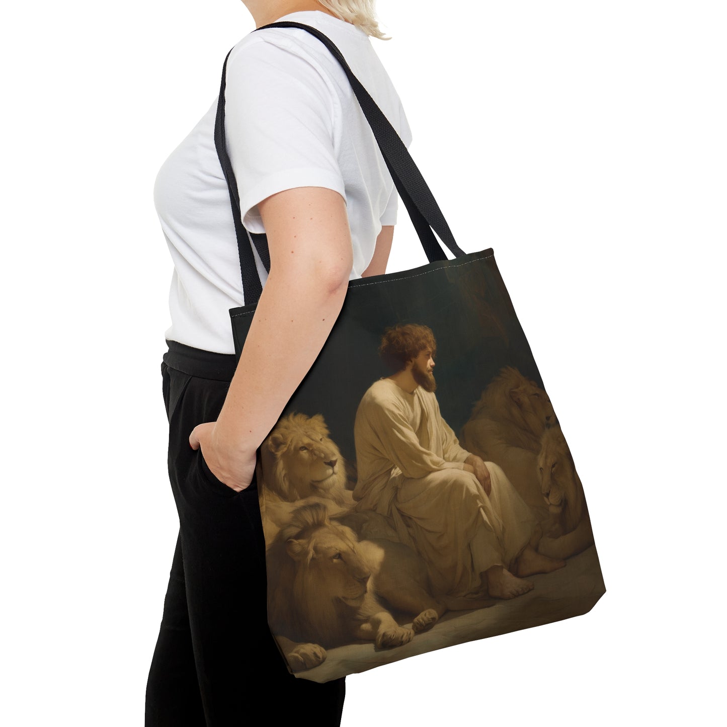 Faith Amid the Beasts - Daniel in the Lions Den Tote Bag - Large Medium Small Faith Art Bag - Bible Study Faith Purse - Double Sided