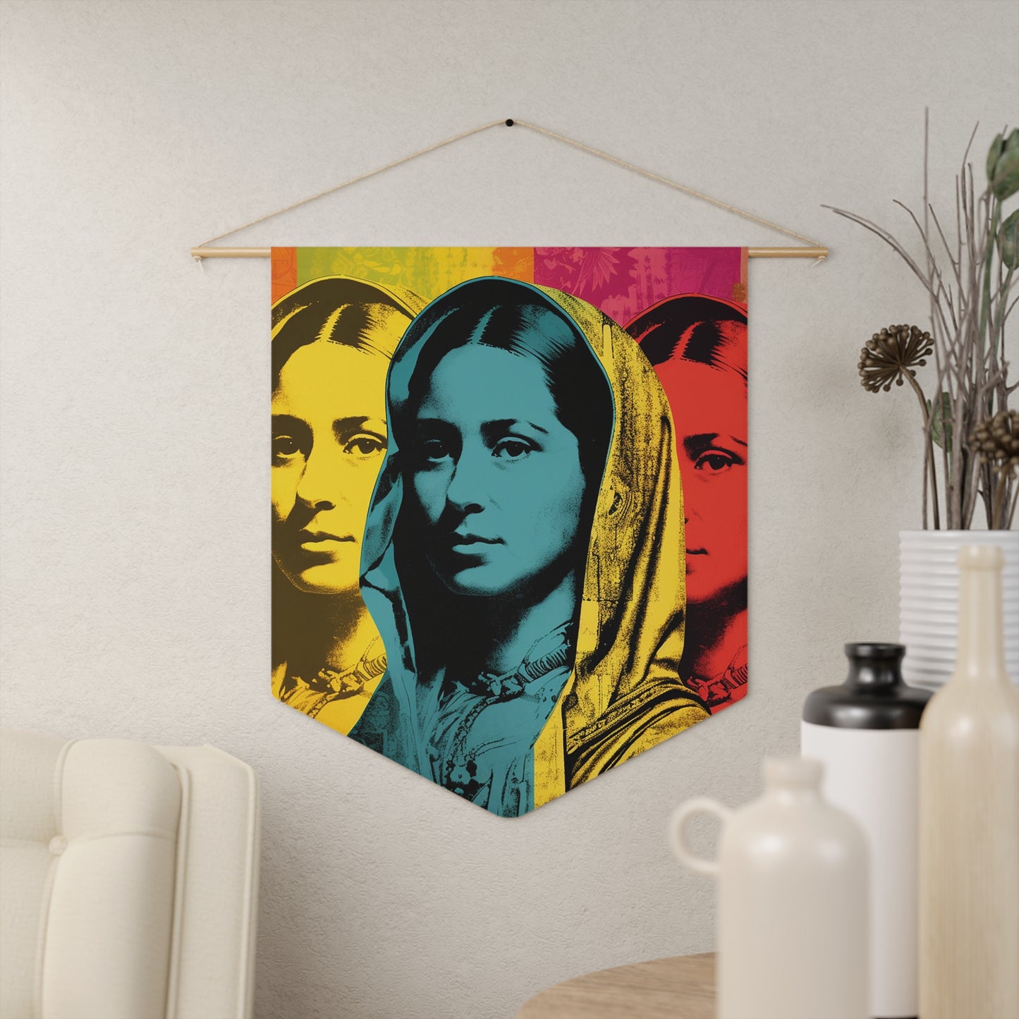 Our Lady of Guadalupe Wall Banner / Wall Hanging - Prayer room art - Catholic Home Art - Large Saint Art - 18" x 21" - Collage Pop Art