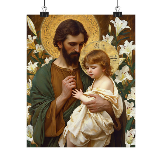 Saint Joseph and the Christ Child  - Sanctified Souls Print - Multiple Sizes - Premium Matte Vertical Posters