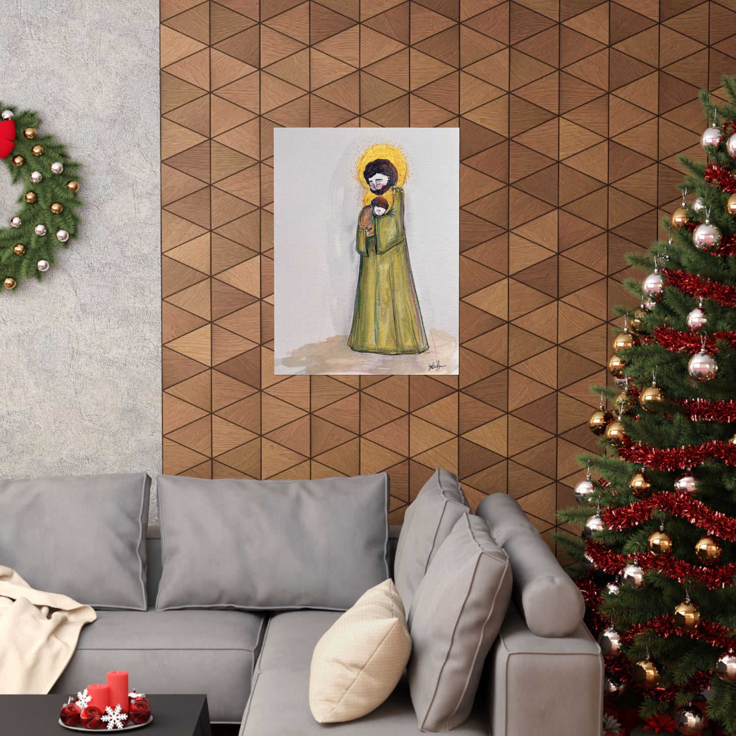 Saint Joseph and Child Jesus Catholic Art Print | Hand-Drawn Watercolor Sacred Artwork | Christian Devotional Wall Art