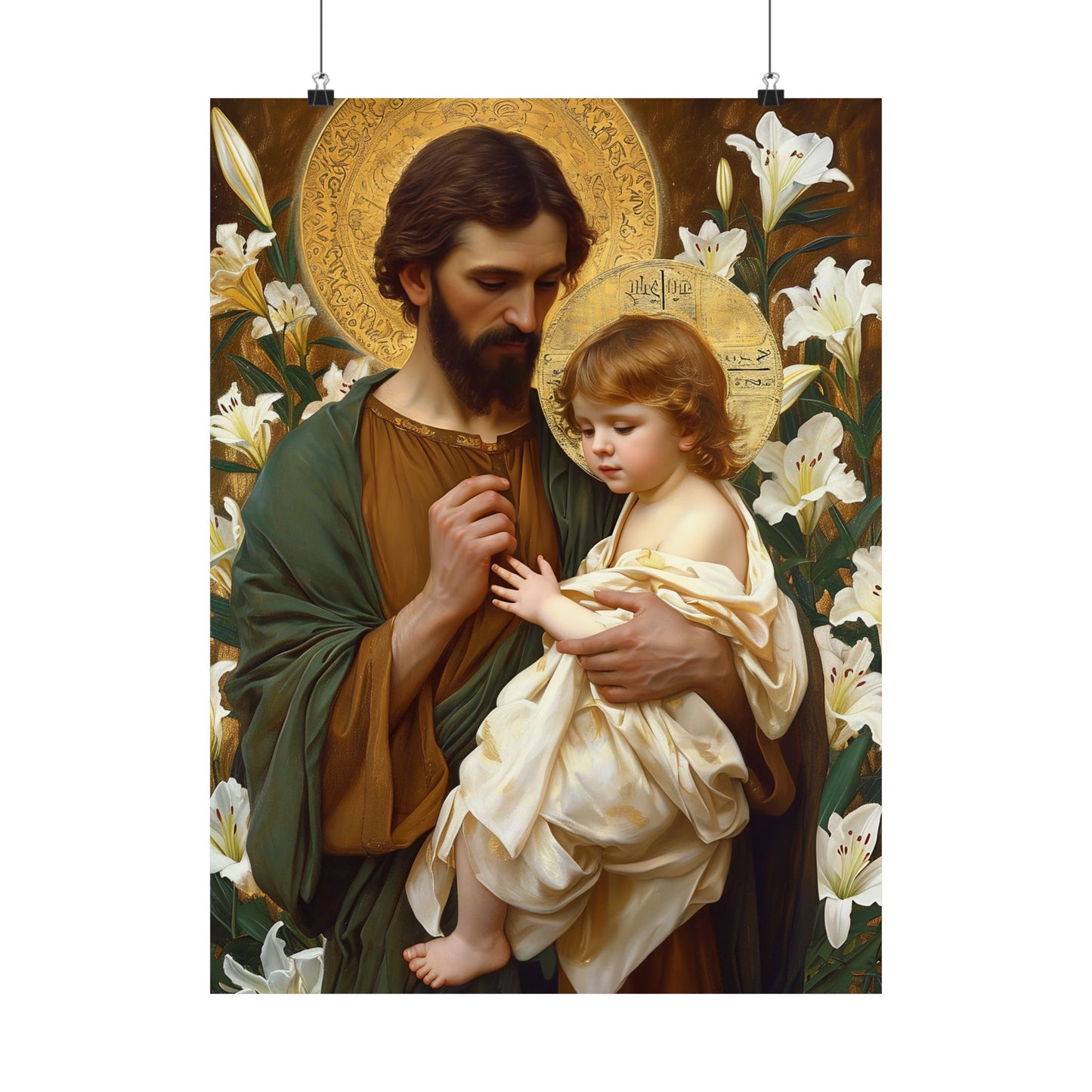 Saint Joseph and the Christ Child  - Sanctified Souls Print - Multiple Sizes - Premium Matte Vertical Posters